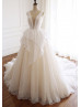 Ivory Chiffon Deep V Neck Wedding Dress